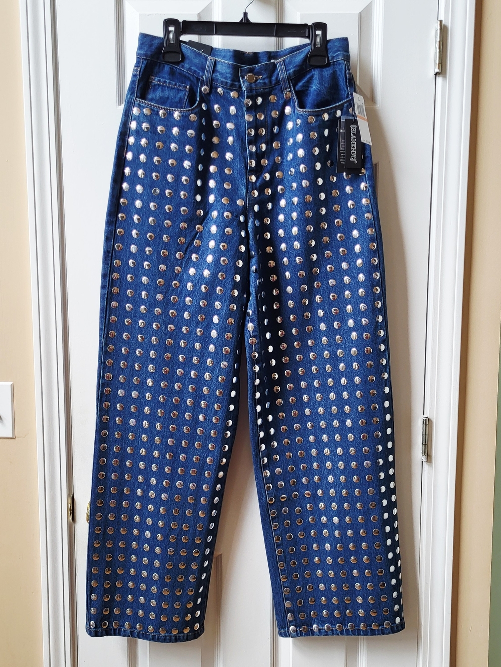BLANKNYC Silver Dreams Wide Leg Jeans NWT 29 Studded Embellished Franklin